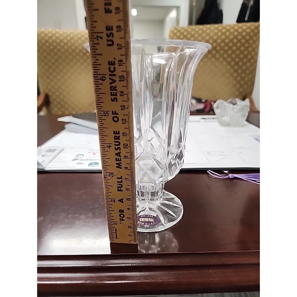 Vintage DePlomb 24% Lead Crystal‎  Footed Vase 6 3/4
